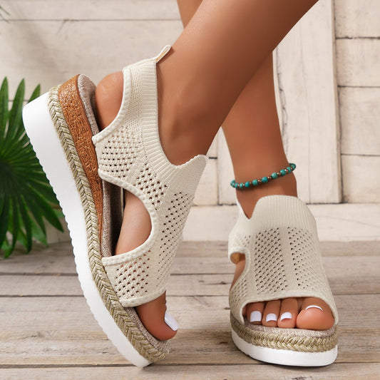 Peep Toe Flying Woven Sandals Women's Wedge Heel.