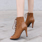 Peep Toe Frosted Casual Shoes Front Lace-up High Heel Sandals.