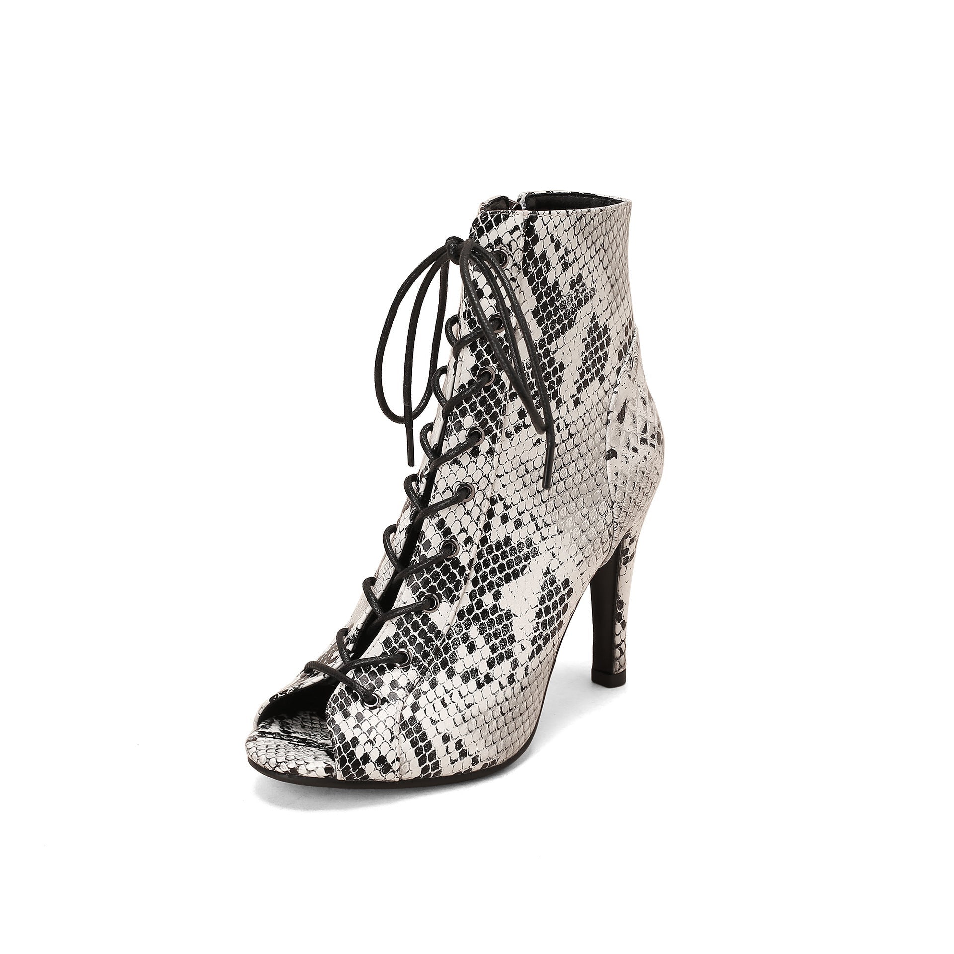 Peep Toe Frosted Casual Shoes Front Lace-up High Heel Sandals.