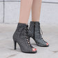 Peep Toe Frosted Casual Shoes Front Lace-up High Heel Sandals.