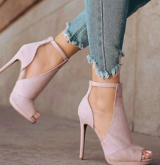 Peep Toe Stiletto Heel Side Empty Back Zipper Plus Size Women's Sandals.