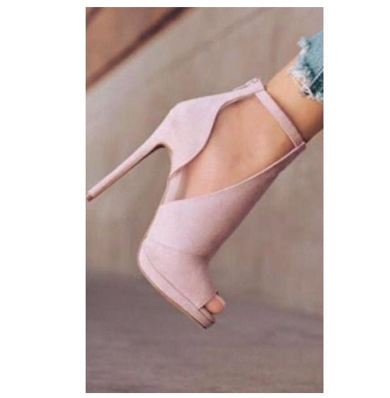 Peep Toe Stiletto Heel Side Empty Back Zipper Plus Size Women's Sandals.