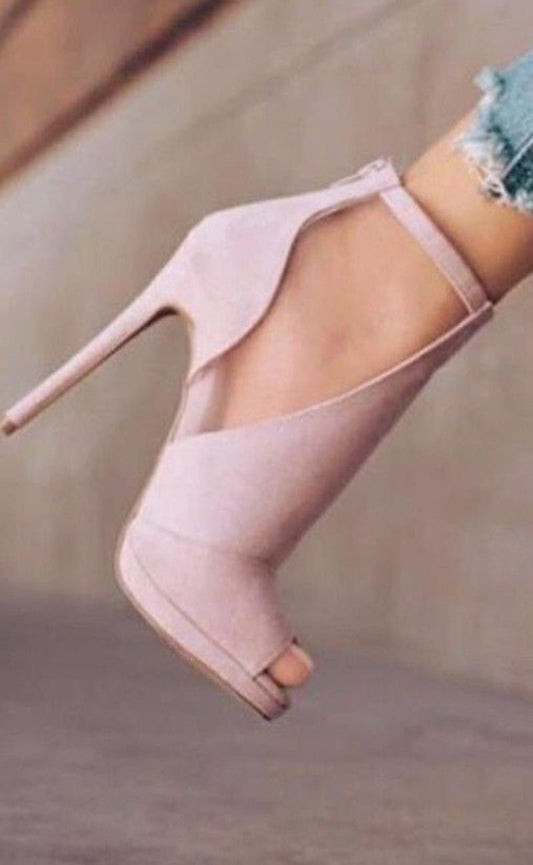 Peep Toe Stiletto Heel Side Empty Back Zipper Plus Size Women's Sandals.