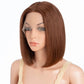 Perruque bob lisse méché brun clair en cheveux humains Remy, coupe courte et tendance avec lace frontale T-Part.