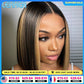 Perruque bob lisse méché brun clair en cheveux humains Remy, avec une coupe courte et naturelle, idéale pour un look quotidien.