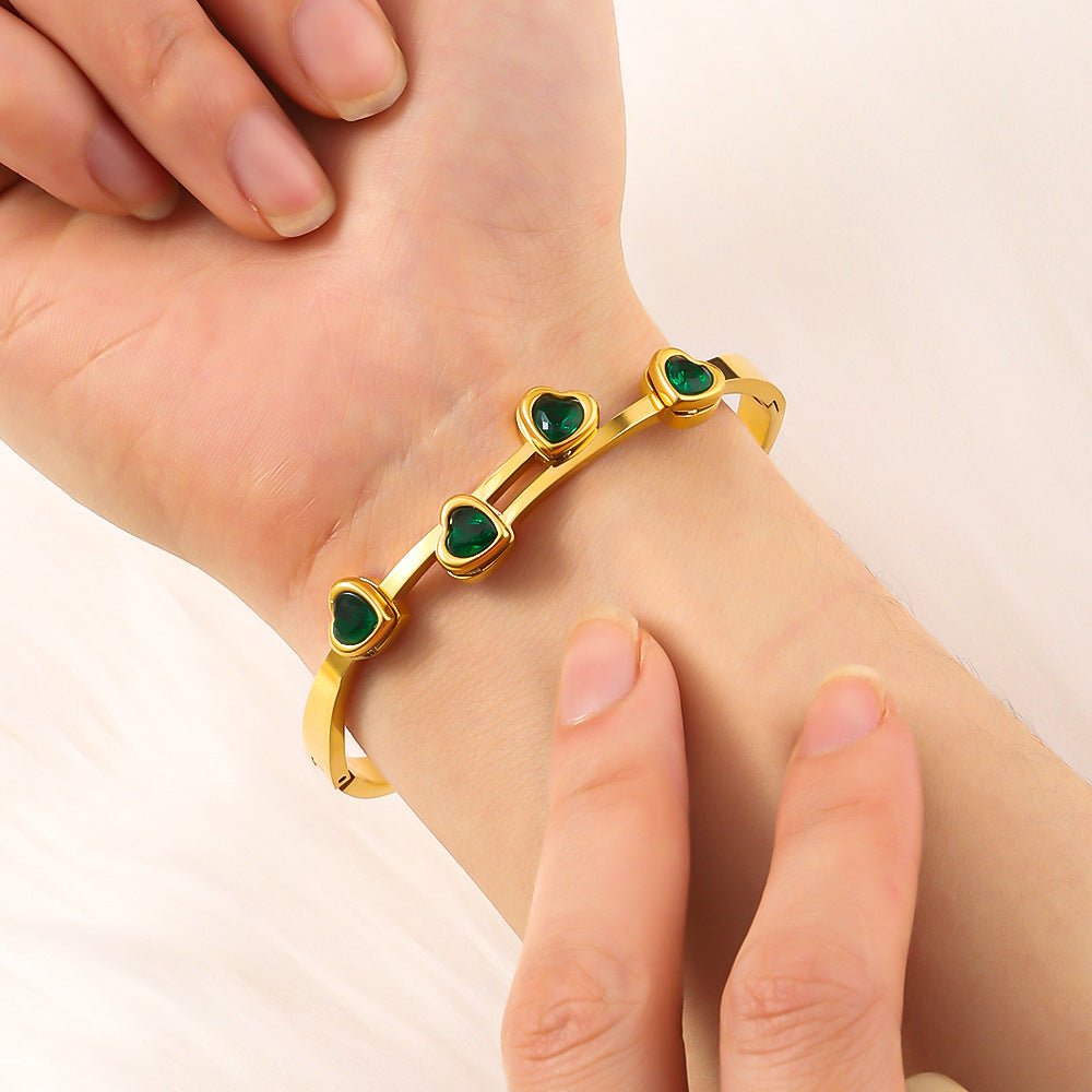 Personalized Love Design Colorful Crystals Inlaid Titanium Steel Bracelet Plated.