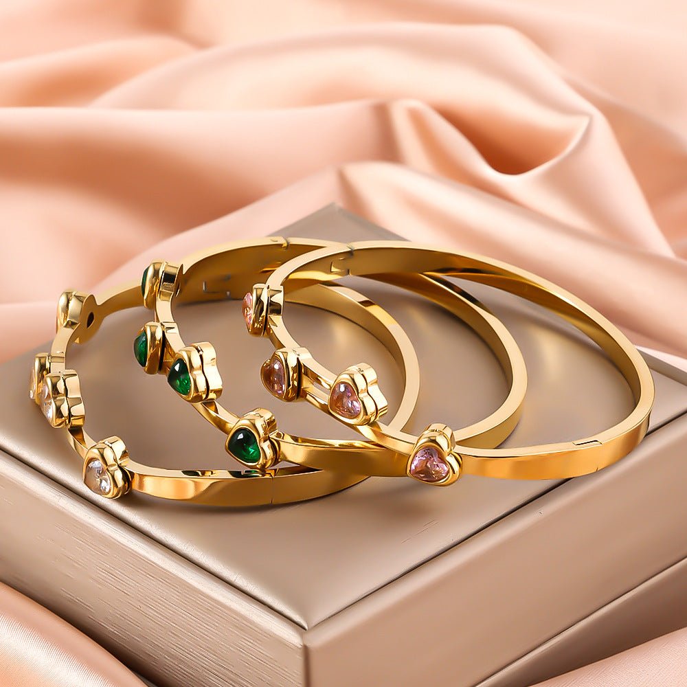 Personalized Love Design Colorful Crystals Inlaid Titanium Steel Bracelet Plated.
