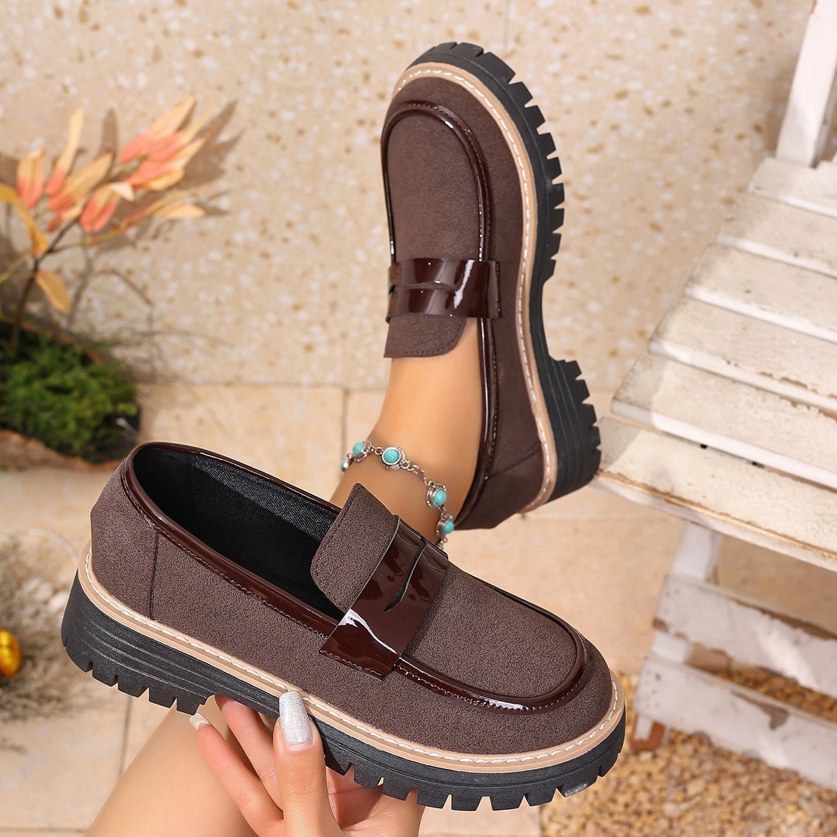Plus Size Casual Matte Chunky Heel Platform Loafers.
