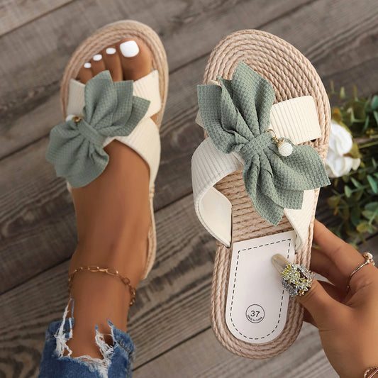 Plus Size Cross Women's Flat Flower Fashion Casual Outdoor Slippers.