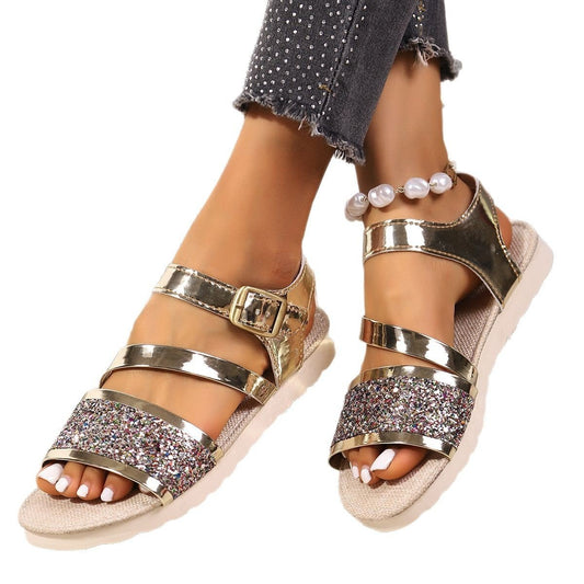 Plus Size Sequin Fashion Buckle Platform Sandals.