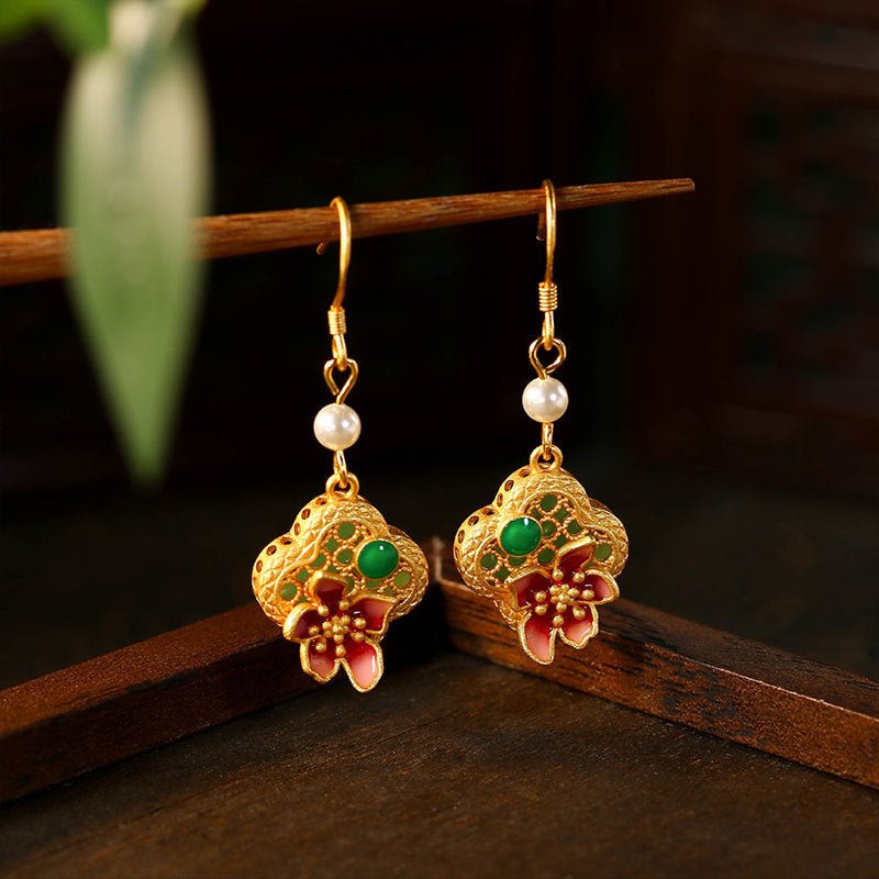 Real Gold Plating Antique 925 Silver Pin Earrings.