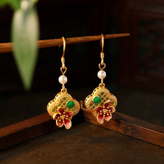 Real Gold Plating Antique 925 Silver Pin Earrings.