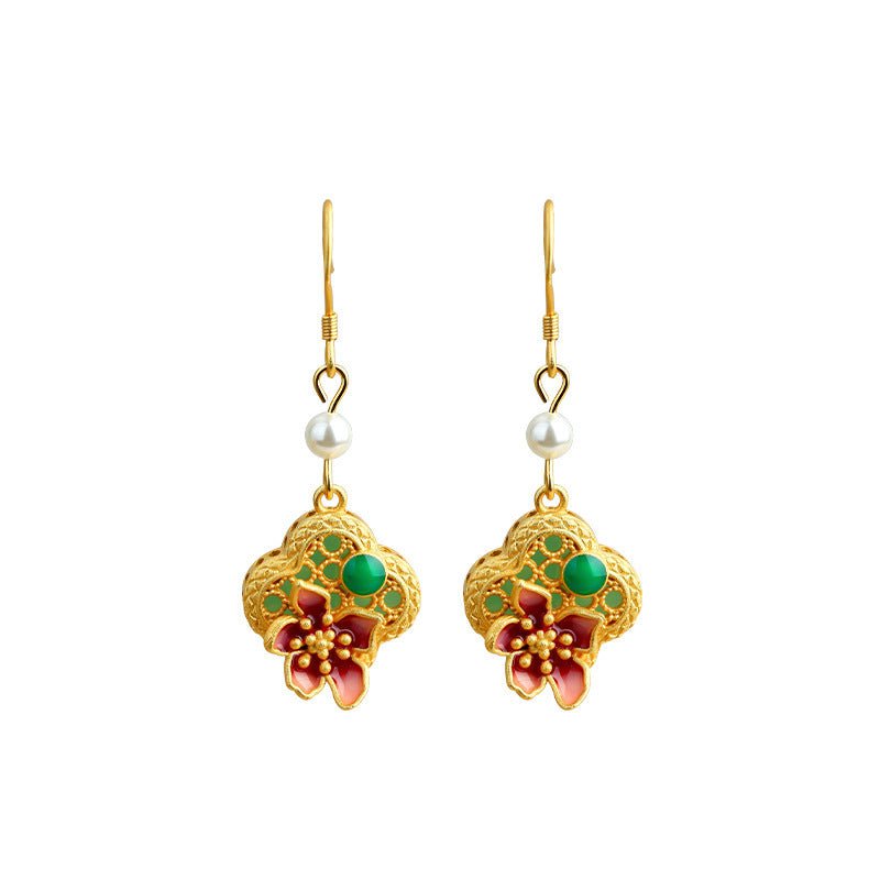 Real Gold Plating Antique 925 Silver Pin Earrings.