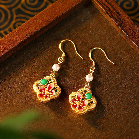 Real Gold Plating Antique 925 Silver Pin Earrings.