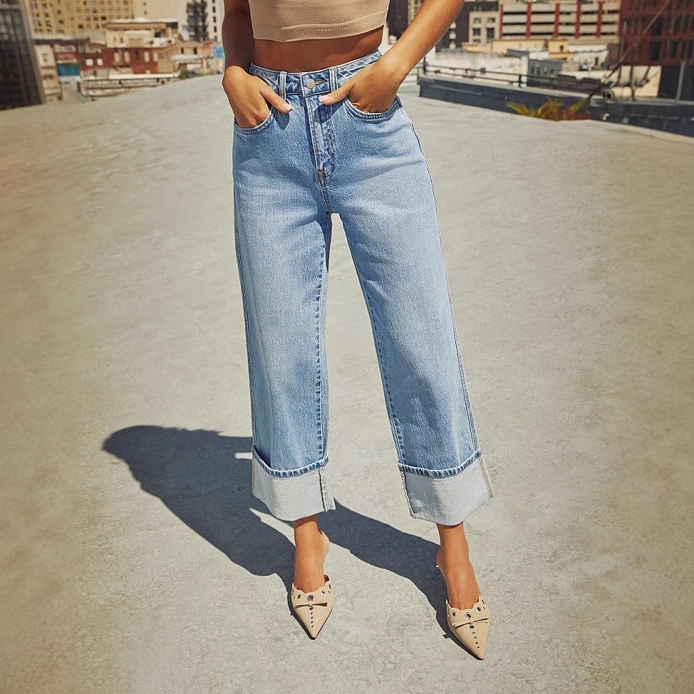 Retro Curling New Elastic Straight Jeans For Women.