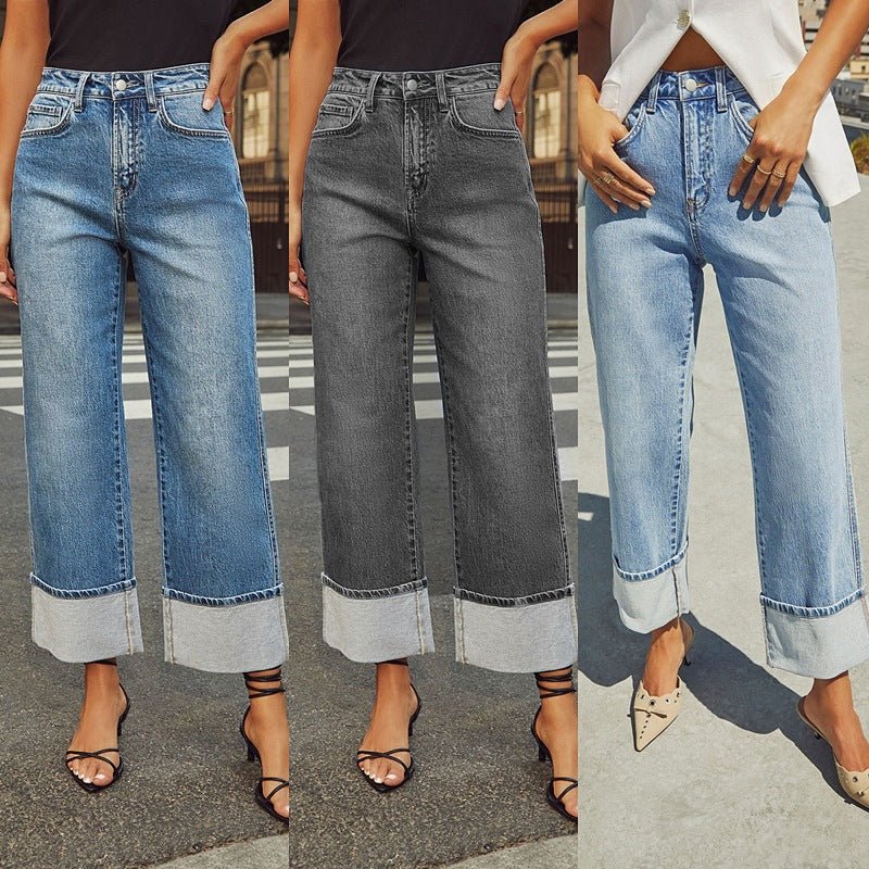 Retro Curling New Elastic Straight Jeans For Women.