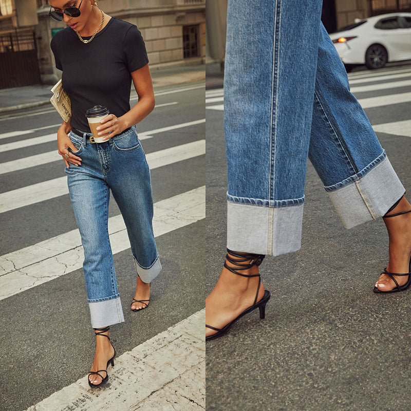 Retro Curling New Elastic Straight Jeans For Women.