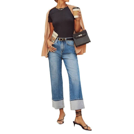 Retro Curling New Elastic Straight Jeans For Women.