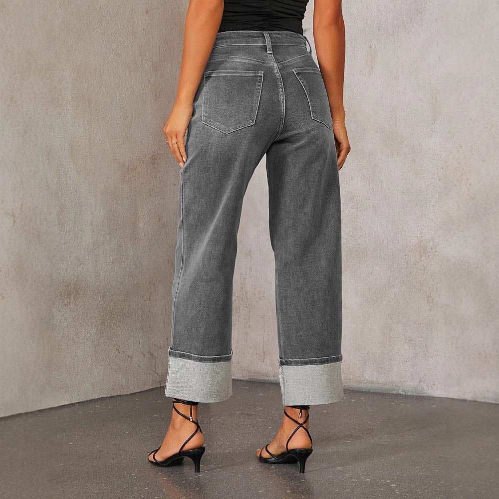 Retro Curling New Elastic Straight Jeans For Women.