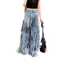 Retro High Waist Slimming Raw Edges Design Stitching Jeans.