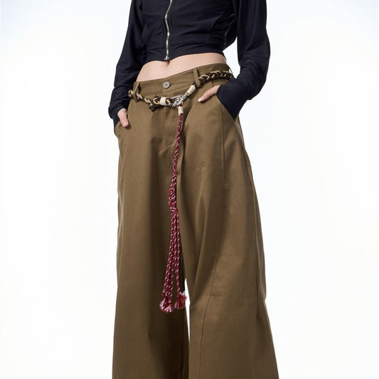 Retro Matchet Pants Casual Pants For Women With Belt.