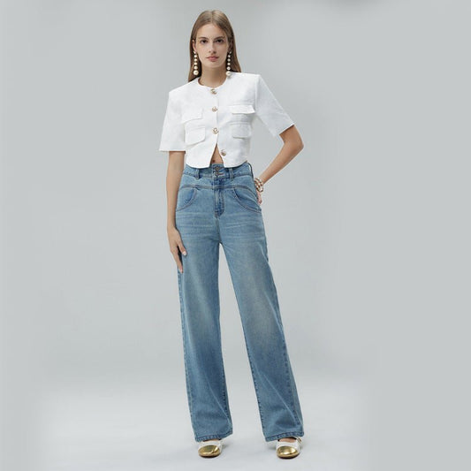Retro Style High Waist Distressed Wide Leg Mop Pants Women.