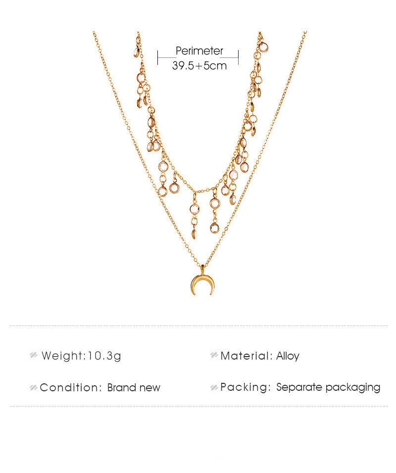 Retro Temperament Multilayer Crystal Pendant Clavicle Chain.