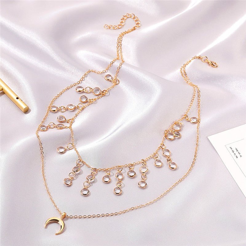 Retro Temperament Multilayer Crystal Pendant Clavicle Chain.