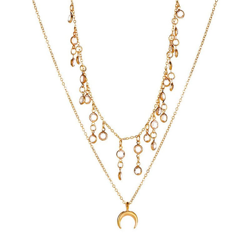 Retro Temperament Multilayer Crystal Pendant Clavicle Chain.
