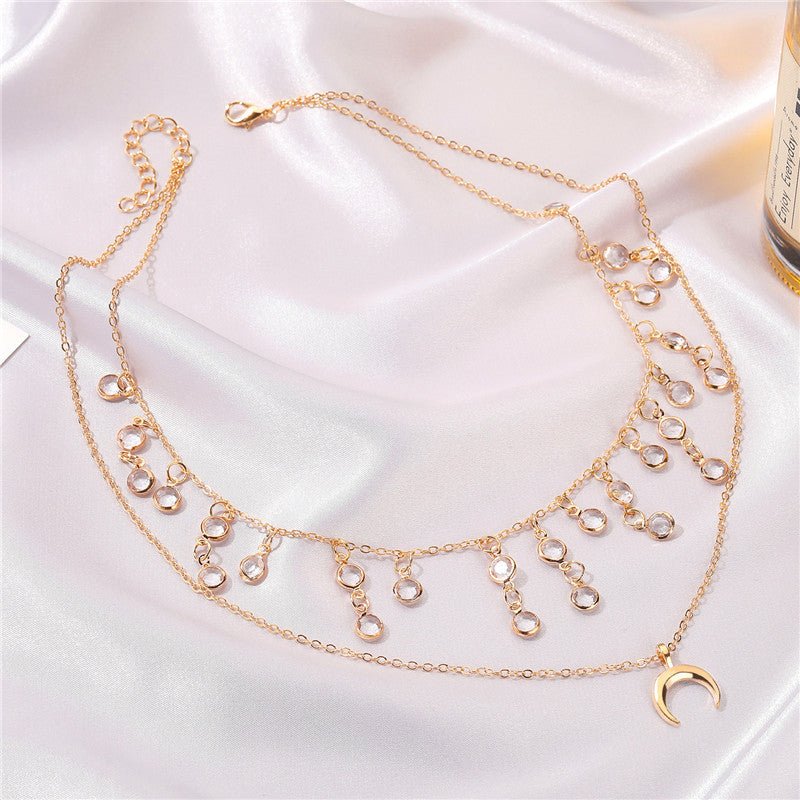 Retro Temperament Multilayer Crystal Pendant Clavicle Chain.