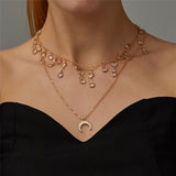 Retro Temperament Multilayer Crystal Pendant Clavicle Chain.