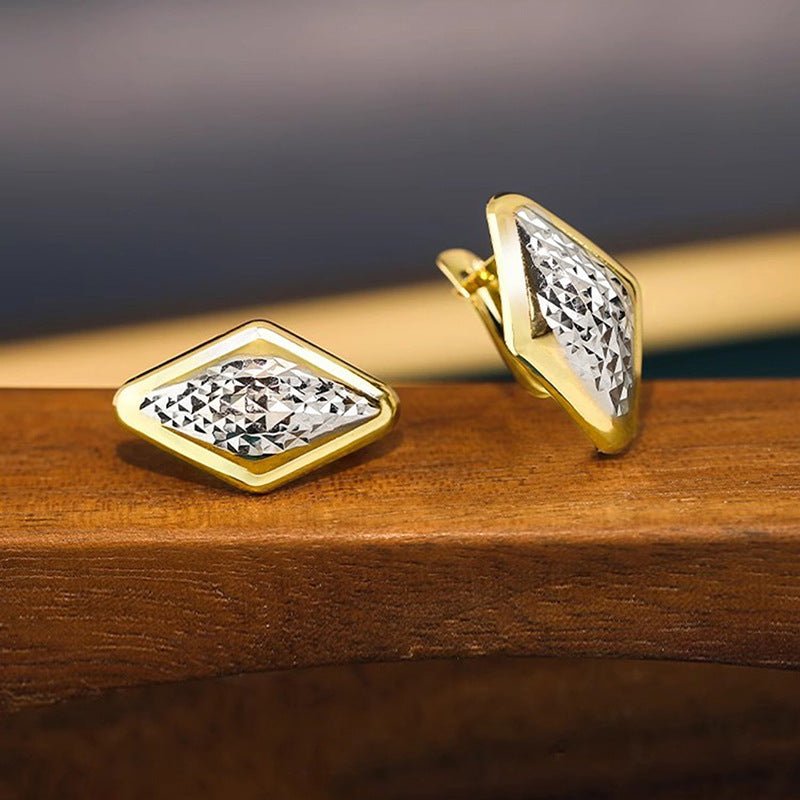 Rhombus Earrings Female Two-tone Geometric Design.