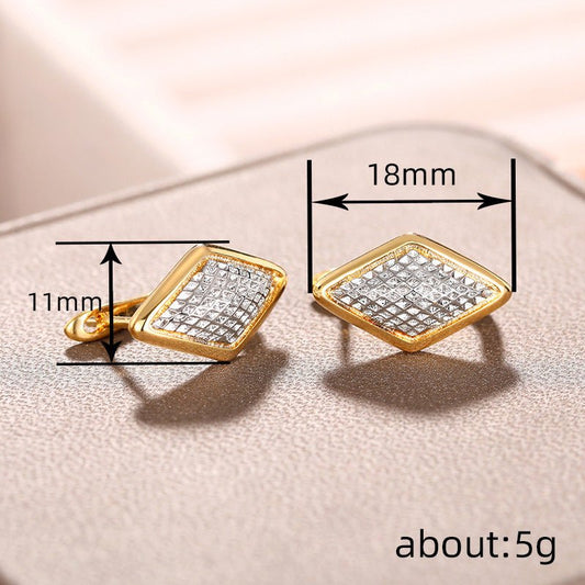 Rhombus Earrings Female Two-tone Geometric Design.