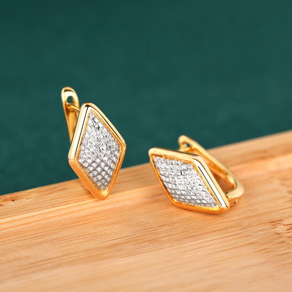 Rhombus Earrings Female Two-tone Geometric Design.