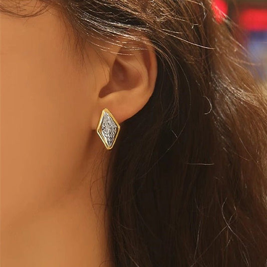 Rhombus Earrings Female Two-tone Geometric Design.