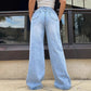 Ripped Washed Jeans Loose Straight Wide Leg.