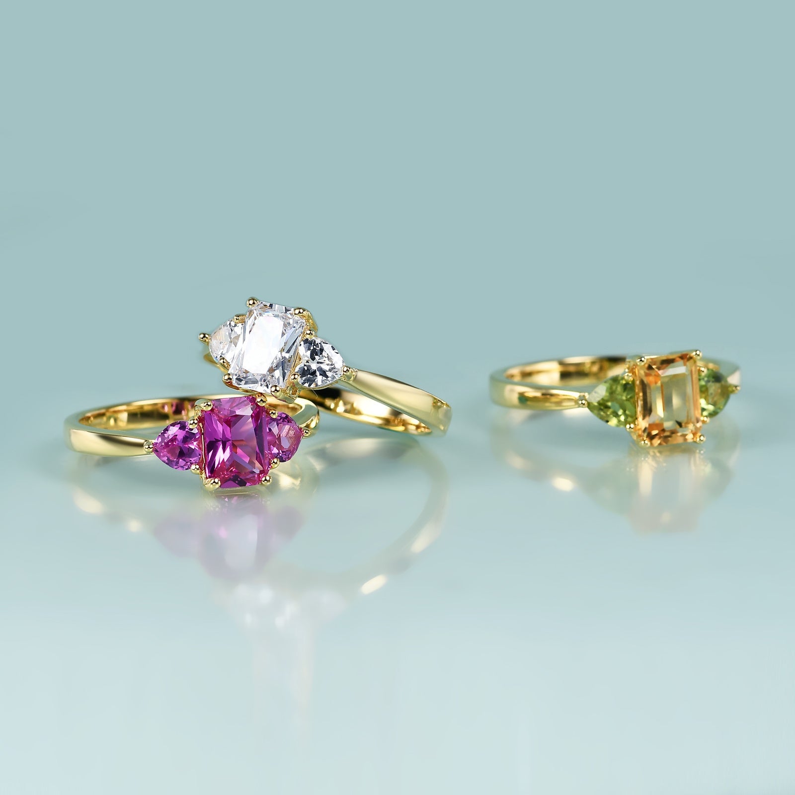 S925 Silver  Corundum Inlaid Gemstone Ring.