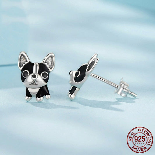 S925 Sterling Silver Cross-border Fashion Exquisite Cute Puppy Earrings.