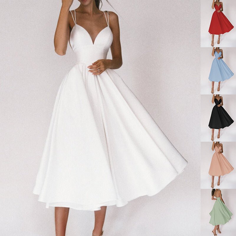 Sexy V-neck Suspender Dress Summer Fashion A-Line Long Dresses For Women.