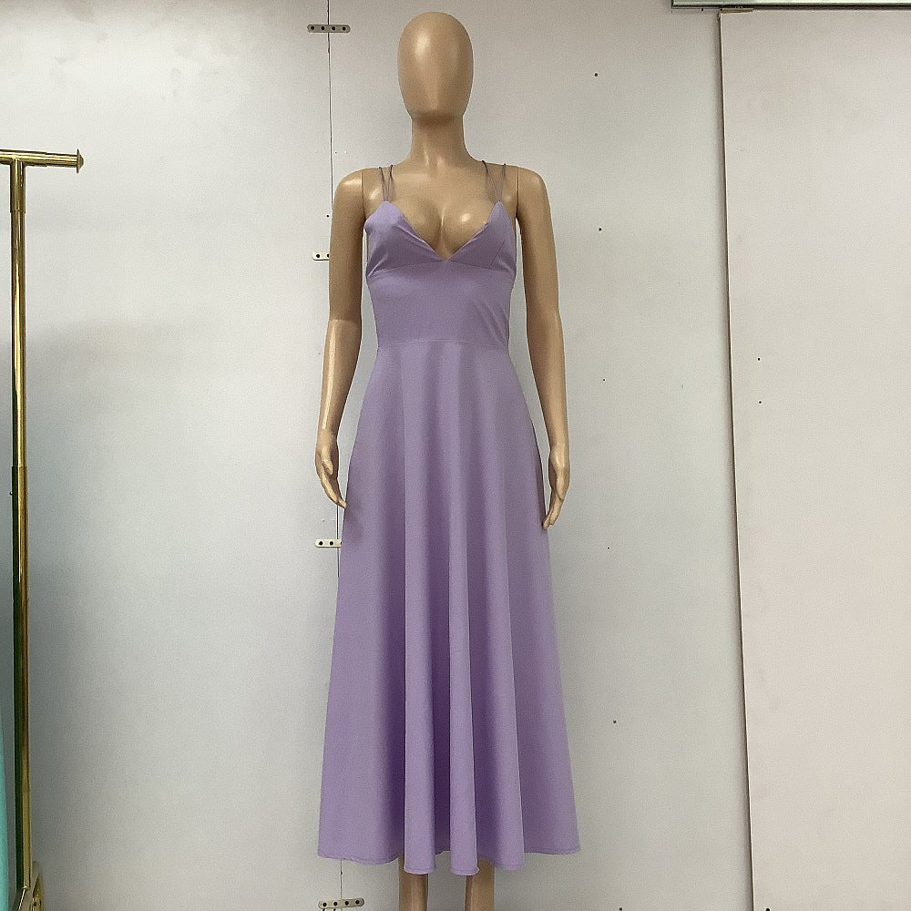 Sexy V-neck Suspender Dress Summer Fashion A-Line Long Dresses For Women.