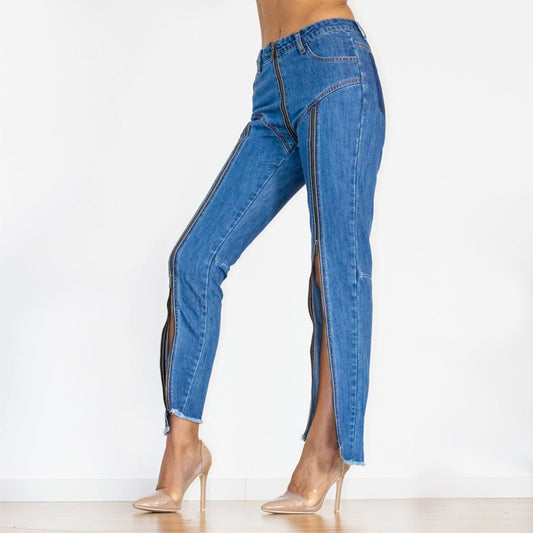 Shascullfites Melody Women Zipper Jeans Women Unique Dark Blue Denim Pants Hot Streetwear Party Club Dance Pants.