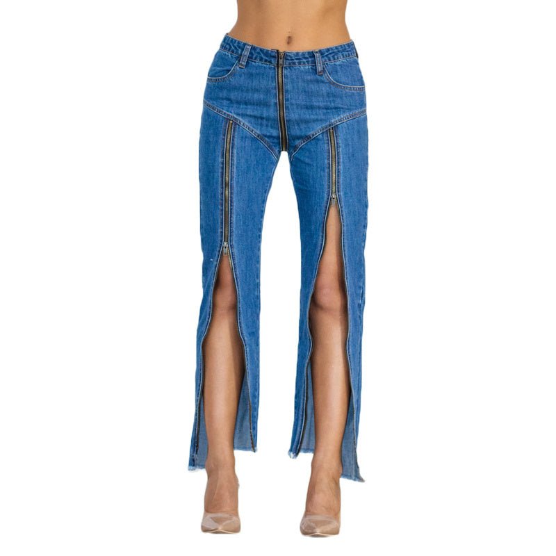 Shascullfites Melody Women Zipper Jeans Women Unique Dark Blue Denim Pants Hot Streetwear Party Club Dance Pants.