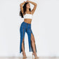 Shascullfites Melody Women Zipper Jeans Women Unique Dark Blue Denim Pants Hot Streetwear Party Club Dance Pants.