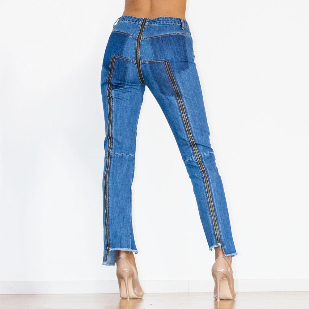Shascullfites Melody Women Zipper Jeans Women Unique Dark Blue Denim Pants Hot Streetwear Party Club Dance Pants.