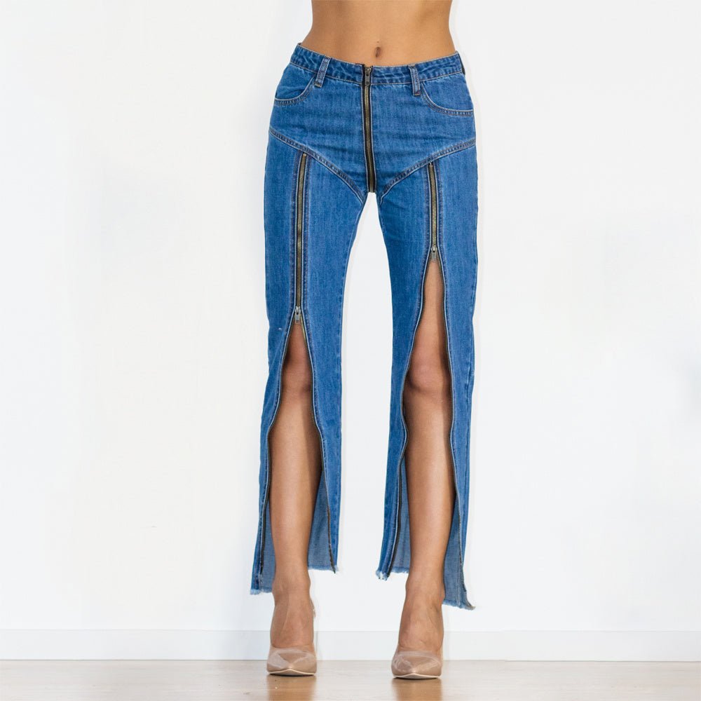 Shascullfites Melody Women Zipper Jeans Women Unique Dark Blue Denim Pants Hot Streetwear Party Club Dance Pants.