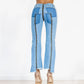 Shascullfites Women Split Straight Jeans Women Club Dancing Pants Light Blue Denim Pants Slim Fit Zipper Jeans.
