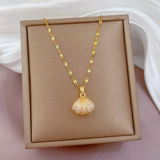 Shell Pearl Necklace Female Zircon Temperament Personality.