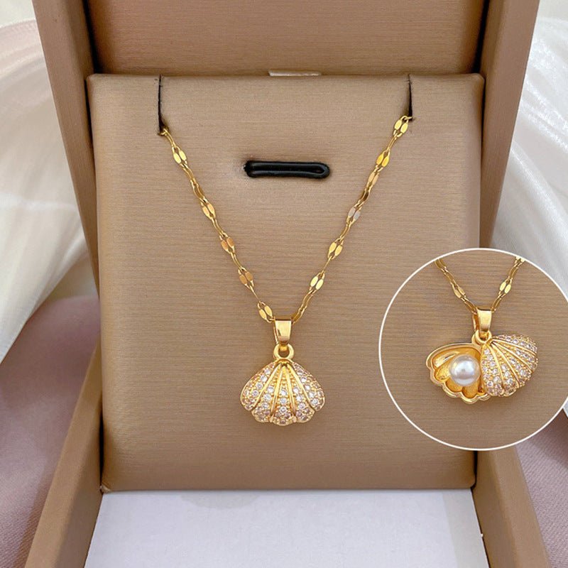 Shell Pearl Necklace Female Zircon Temperament Personality.
