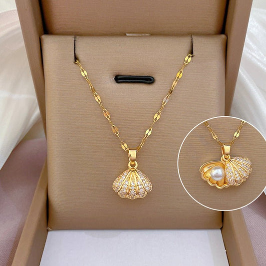Shell Pearl Necklace Female Zircon Temperament Personality.