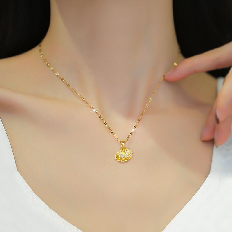 Shell Pearl Necklace Female Zircon Temperament Personality.